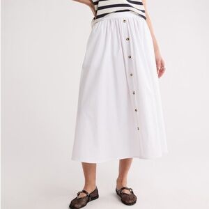 Nordstrom Women's Button Front Poplin A-Line White Midi Skirt Sz XXL